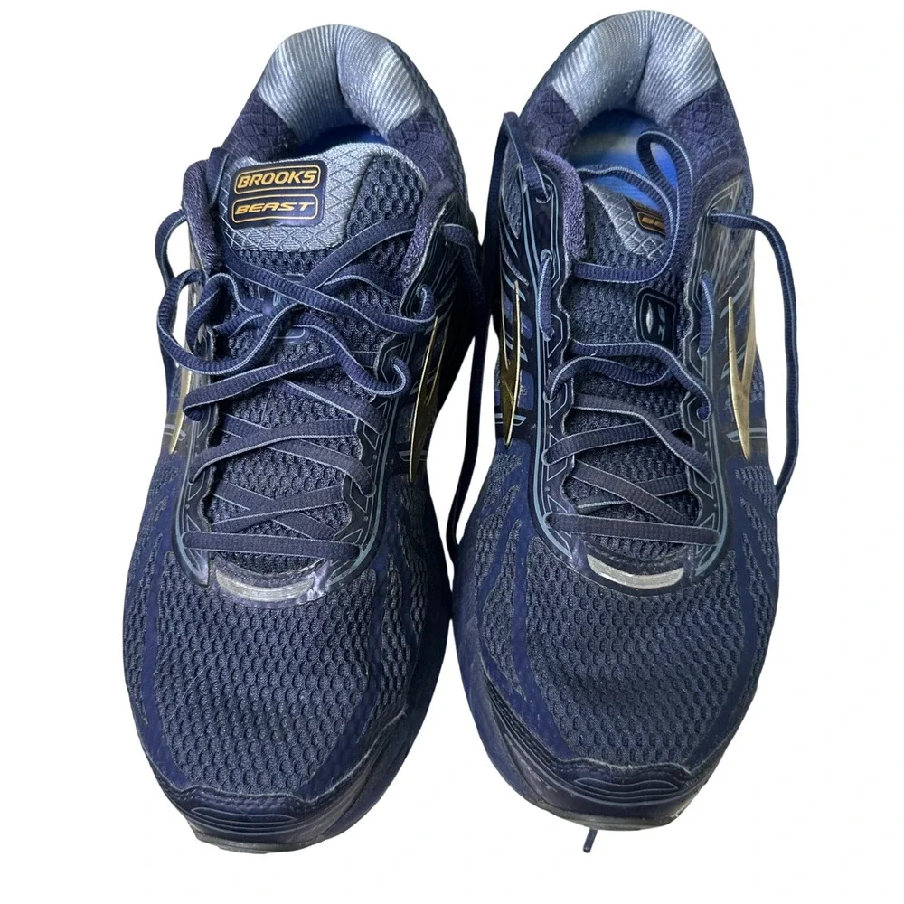 Brooks Beast 16 Men's Road Running Shoes in Peacoat Blue gold size 10 extra wide